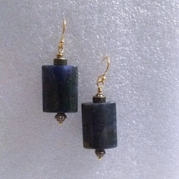 Minimalist! Night Sky + Stars! Deep Blue Speckled Jasper Earrings - Picture 2 of 6